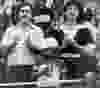 Drug lord Pablo Escobar at a soccer game in Bogota.