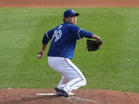 Hyun-Jin Ryu of the Toronto Blue Jays winds up to deliver a pitch against the New York Mets during the third inning at Sahlen Field on September 13, 2020 in Buffalo, New York.
