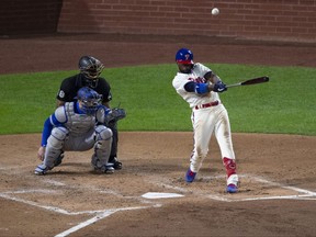 Andrew McCutchen of the Philadelphia Phillies hits a solo home run in the bottom of the third inning against the Toronto Blue Jays during Game 2  of the doubleheader at Citizens Bank Park on Sept. 18, 2020 in Philadelphia, Pa.
