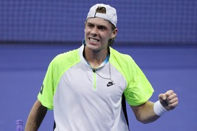 Denis Shapovalov of Canada celebrates a point during his Men’s Singles quarter-finals match against Pablo Carreno Busta of Spain on Day Nine of the 2020 US Open at the USTA Billie Jean King National Tennis Center on September 8, 2020 in the Queens borough of New York City.