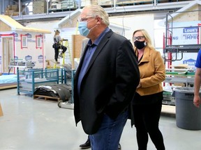 Premier Doug Ford is pictured while touring Algonquin College on Aug. 27, 2020.