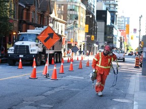 Construction on Gerrard St W in Toronto  on Friday September 18, 2020.