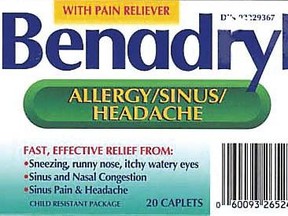 Benadryl is one of the many over-the-counter cold remedies that contain the stimulant pseudoephedrine.