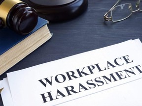 Documents about workplace harassment in a court.