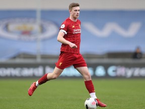 Tony Gallacher of Liverpool FC on the ball during Manchester City v Liverpool FC U23's at The Academy Stadium on January 5, 2020 in Manchester, England.