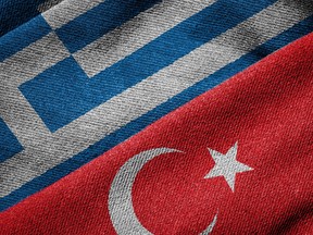 Flags of Greece and Turkey.