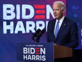 Democratic presidential nominee Joe Biden speaks on the coronavirus pandemic during a campaign event in Wilmington, Delaware, Wednesday, Sept. 2, 2020.