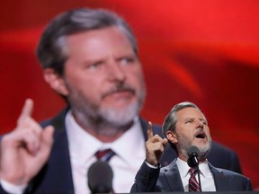 Jerry Falwell Jr. speaks during the final day of the Republican National Convention in Cleveland, Ohio, U.S., July 21, 2016.