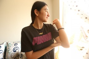 Mirvat Jammal, 14, shows off where a stray bullet hit her arm last year at 7230 Darcel Ave. in Malton on Sept, 14, 2019.