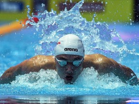 Hungary's Kristof Milak competes in the final of the men's 200m butterfly event during at the 2019 World Championships at Nambu University Municipal Aquatics Center in Gwangju, South Korea, July 24, 2019.