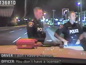 A still image from a Sept. 11 2020 interaction between York Regional Police and an impaired driver pulled over in Newmarket.