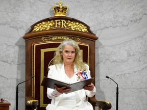 Canada's Governor General Julie Payette delivers the Throne Speech in the Senate, as parliament prepares to resume in Ottawa, Ontario, Canada, on September 23, 2020.