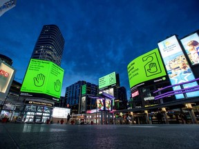 A view of Yonge and Dundas Square, as the number of the coronavirus disease (COVID-19) cases continue to grow in Toronto, Ontario, Canada April 8, 2020.