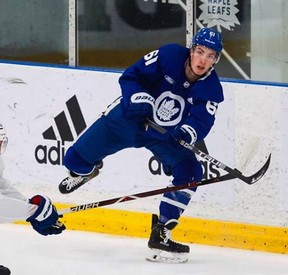 Filip Kral skates with the Maple Leafs.