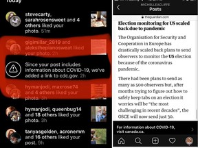 Michelle Cliffe noticed Instagram was adding labels directing users to government websites when she made a COVID-19 related post.