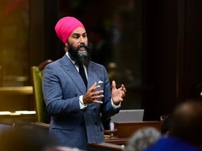 NDP Leader Jagmeet Singh stands during question period in the House of Commons on Parliament Hill in Ottawa on Thursday, Sept. 24, 2020.