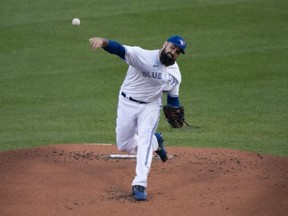 Toronto Blue Jays pitcher Matt Shoemaker (34) delivers a pitch during the first inning against the New York Yankees at Rogers Centre.