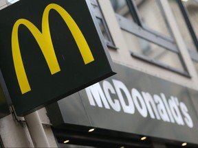 This file photo taken on January 22, 2014, shows the logo of McDonald's.