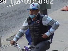 Toronto Police are looking for a man who allegedly left a package full of syringes and other paraphernalia near Eglinton Junior Public School on Wednesday. They have released a photograph of the suspect in hopes the public can identify him.