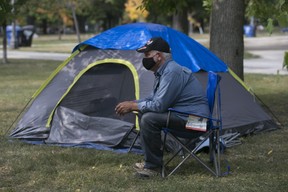 A 63-year-old man, who has been camping out in Trinity Bellwoods Park, one of the many tent cities that have sprung up across Toronto during the pandemic, is seen here on Thursday, Sept. 24, 2020.