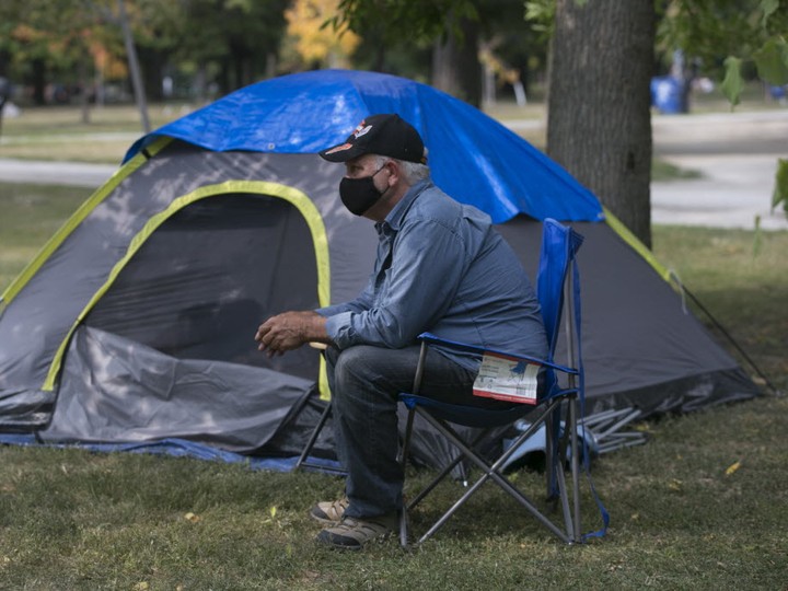  A 63-year-old man, who has been camping out in Trinity Bellwoods Park, one of the many tent cities that have sprung up across Toronto during the pandemic, is seen here on Thursday, Sept. 24, 2020.