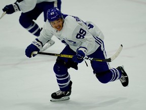 Toronto Maple Leafs forward Nick Robertson (89) during a NHL workout at the Ford Performance Centre on July 13, 2020.