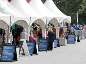 A long lineup at the Brewer Park's COVID-19 assessment centre in Ottawa on Sept. 14, 2020.