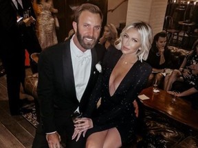 Dustin Johnson and Paulina Gretzky are pictured at her brother Ty's wedding Feb. 29, 2020.
