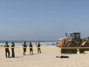 A homeless woman was killed Monday when she was run over by a tractor on a California beach.