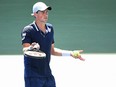 Vasek Pospisil gestures toward the umpire's chair in a match against Alex de Minaur on Day 8 of the 2020 U.S. Open at USTA Billie Jean King National Tennis Center in Flushing Meadows, N.Y., Monday, Sept. 7, 2020.