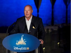 Bob Chapek, chairman of Walt Disney Parks and Resorts, speaks during the 10th anniversary ceremony of Hong Kong Disneyland in Hong Kong, China September 11, 2015.