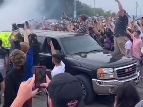 Participants in an unsanctioned car rally that took over the streets of Wasaga Beach over the weekend