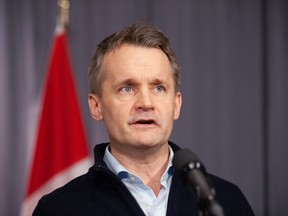 Minister of Natural Resources Seamus O'Regan speaks to media during the second day of the Liberal Cabinet Retreat at the Fairmont Hotel in Winnipeg, Jan. 20, 2020.