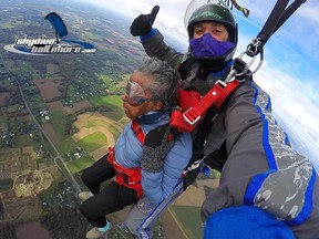 Millie Bailey, 102, goes skydiving.