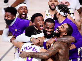 LeBron James and the Lakers celebrate their NBA championship.