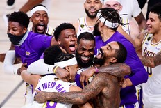 LeBron James and the Lakers celebrate their NBA championship.