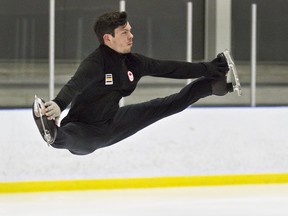 Canadian figure skater Keegan Messing practises his routine.