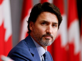 Prime Minister Justin Trudeau is pictured at a Parliament Hill news conference on Sept. 25, 2020.