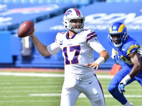 Quarterback Josh Allen and the 3-0 Bills are three-point favourites to beat the Raiders.