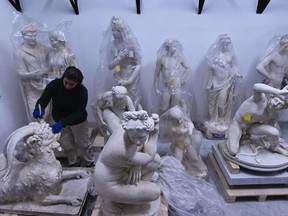 In this file photo taken on February 12, 2020 Marbles from the Torlonia collection are pictured during restoration works in Rome.