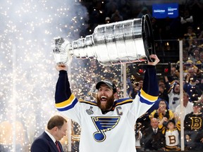 Unrestricted free agent defenceman Alex Pietrangelo, shown hoisting the Stanley Cup with the St. Louis Blues in 2019, reportedly toured Las Vegas on Saturday. It's been linked as a possible landing spot for the King City native.
