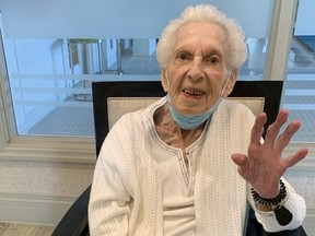 Ann Jessel, 100, waves goodbye to her family on their final visit to her Thornhill retirement home on July 18, 2020. She died days later.