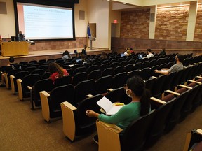 UNLV is only using large classrooms with spaced out seating and under 50% capacity for in-person classes, which are now staggered to reduce density on the campus.