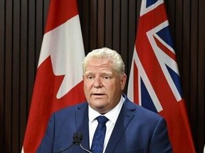 Ontario Premier Doug Ford makes an announcement during the COVID-19 pandemic in Toronto on September 24, 2020.