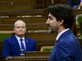 Prime Minister Justin Trudeau answers a question during question period in the House ofd Commons on Parliament Hill in Ottawa on Wednesday, Oct. 21, 2020. THE CANADIAN PRESS/Sean Kilpatrick