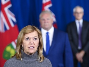 Ontario Health Minister Christine Elliott speaks at a press conference regarding new restrictions at Queen's Park during the COVID-19 pandemic in Toronto on Friday, October 2, 2020.