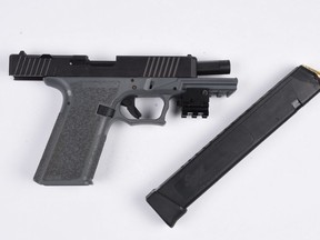 Peel Regional Police seized this handgun during a takedown in Brampton on Sunday.