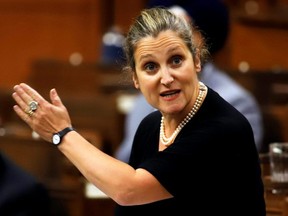 Deputy Prime Minister and Minister of Finance Chrystia Freeland speaks in Parliament during Question Period in Ottawa, Sept. 29, 2020.