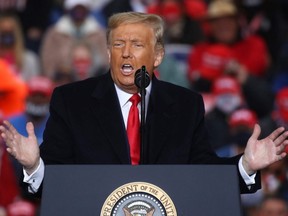 U.S. President Donald Trump delivers remarks at a rally during the last full week of campaigning before the presidential election, in Allentown, Pa., Monday, Oct. 26, 2020.