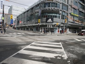 The nearly empty streets of Toronto are seen on Friday March 20, 2020.